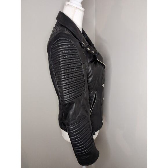 Genuine soft leather black ribbed buckle moto jacket - Picture 6 of 10